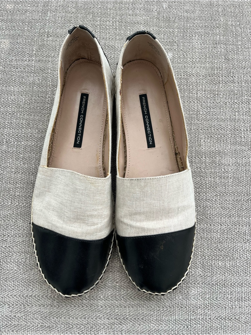 French Connection Black and Cream Canvas Slip-On Espadrilles